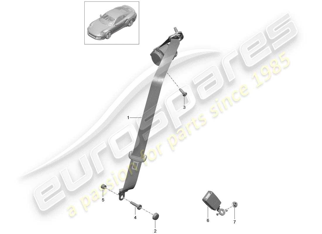 porsche 2020 (991-2 turbo) ceinture de sécurité à trois points schéma des pièces