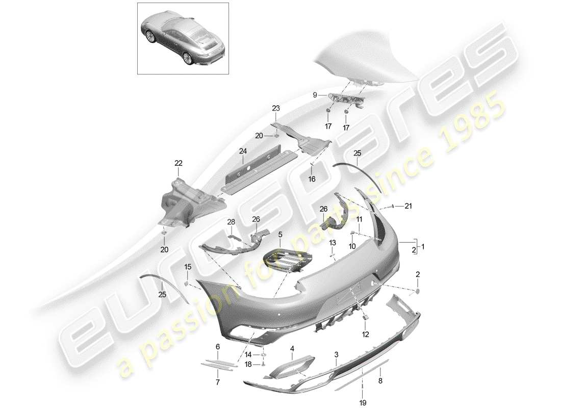 porsche 2020 (991-2 turbo) schéma des pièces du pare-choc