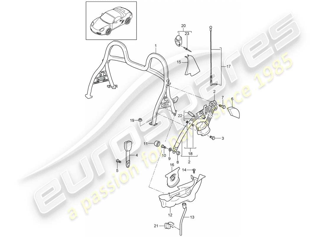 porsche 2006 (987 boxster) roll bar schéma des pièces