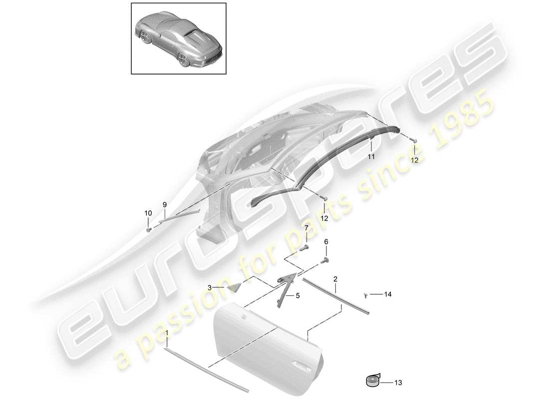 porsche 2015 (991-1 r/gt3/rs) joint de porte schéma des pièces