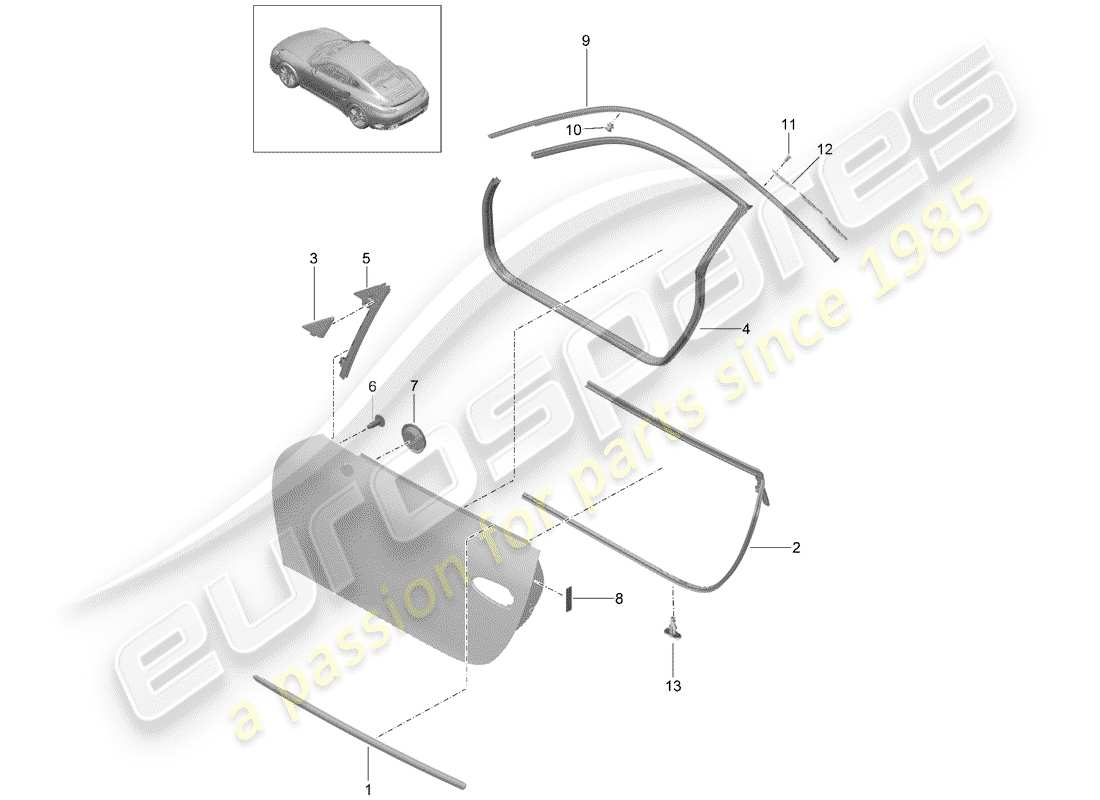 porsche 2020 (991-2 turbo) joint de porte schéma des pièces