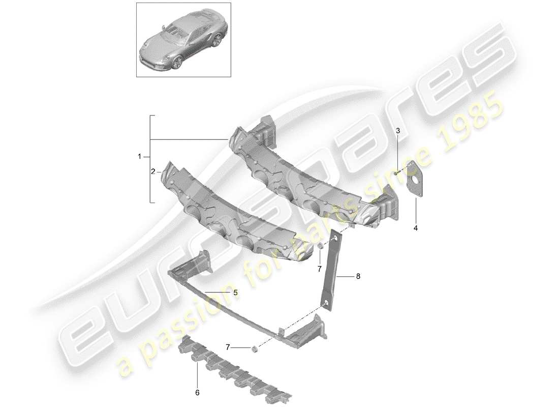 porsche 2014 (991-1 turbo) support de pare-chocs schéma des pièces