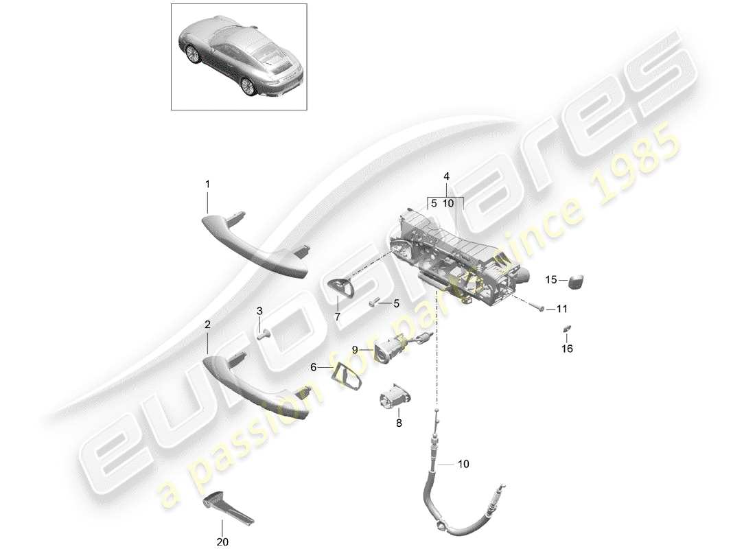 porsche 2019 (991-2) poignée de porte, extérieure schéma des pièces