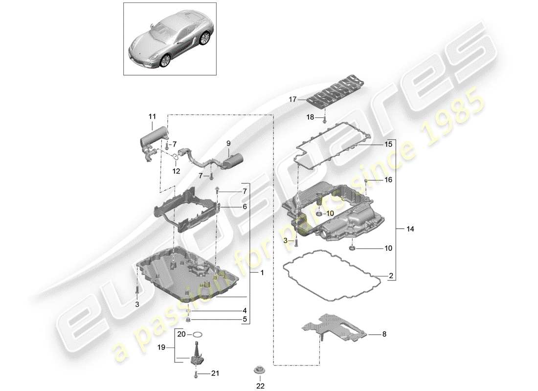 porsche 2015 (981 cayman) carter d'huile schéma des pièces