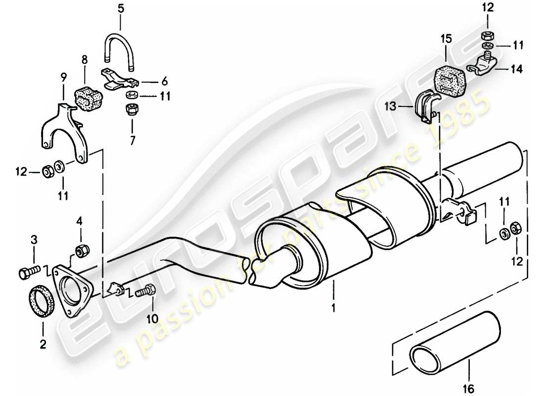 porsche 1988 (944) système d'échappement - - silencieux d'échappement, arrière schéma des pièces