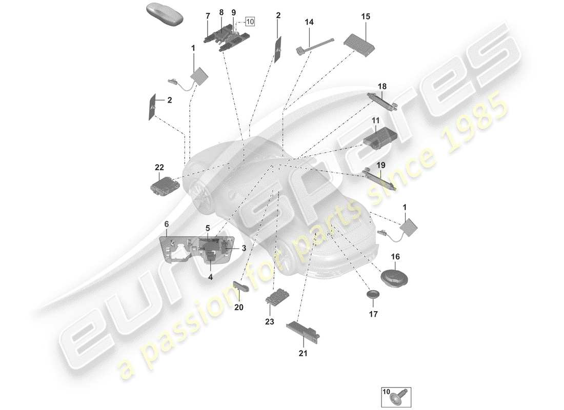 porsche 2019 (992-1) schéma des pièces de l'antenne