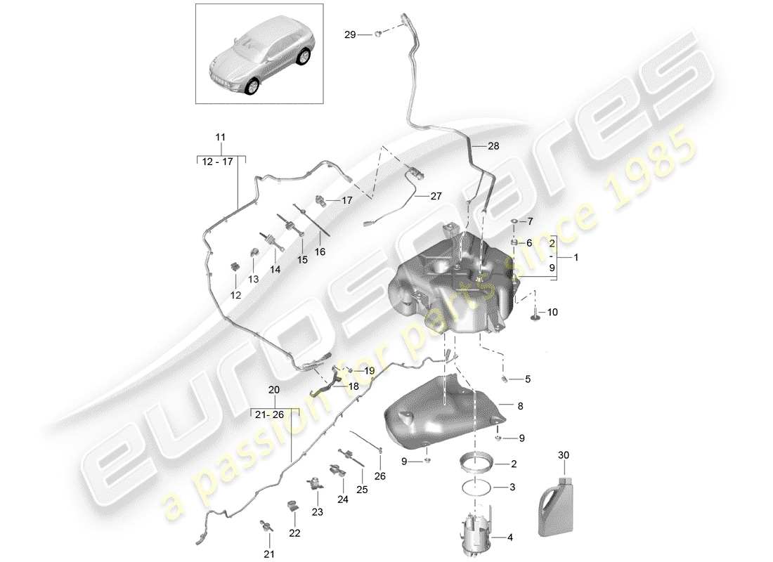 porsche 2014 (macan) ex. système de contrôle des émissions schéma des pièces