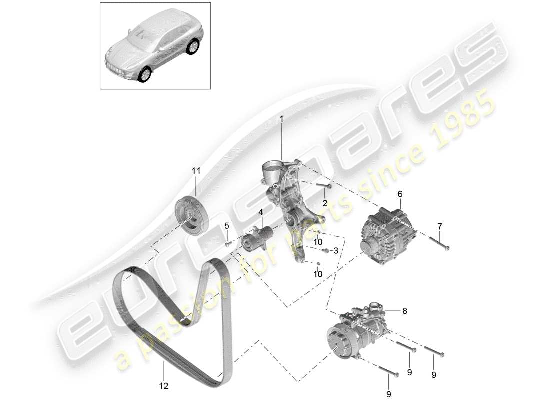 porsche 2014 (macan) amortisseur de tension de courroie schéma des pièces
