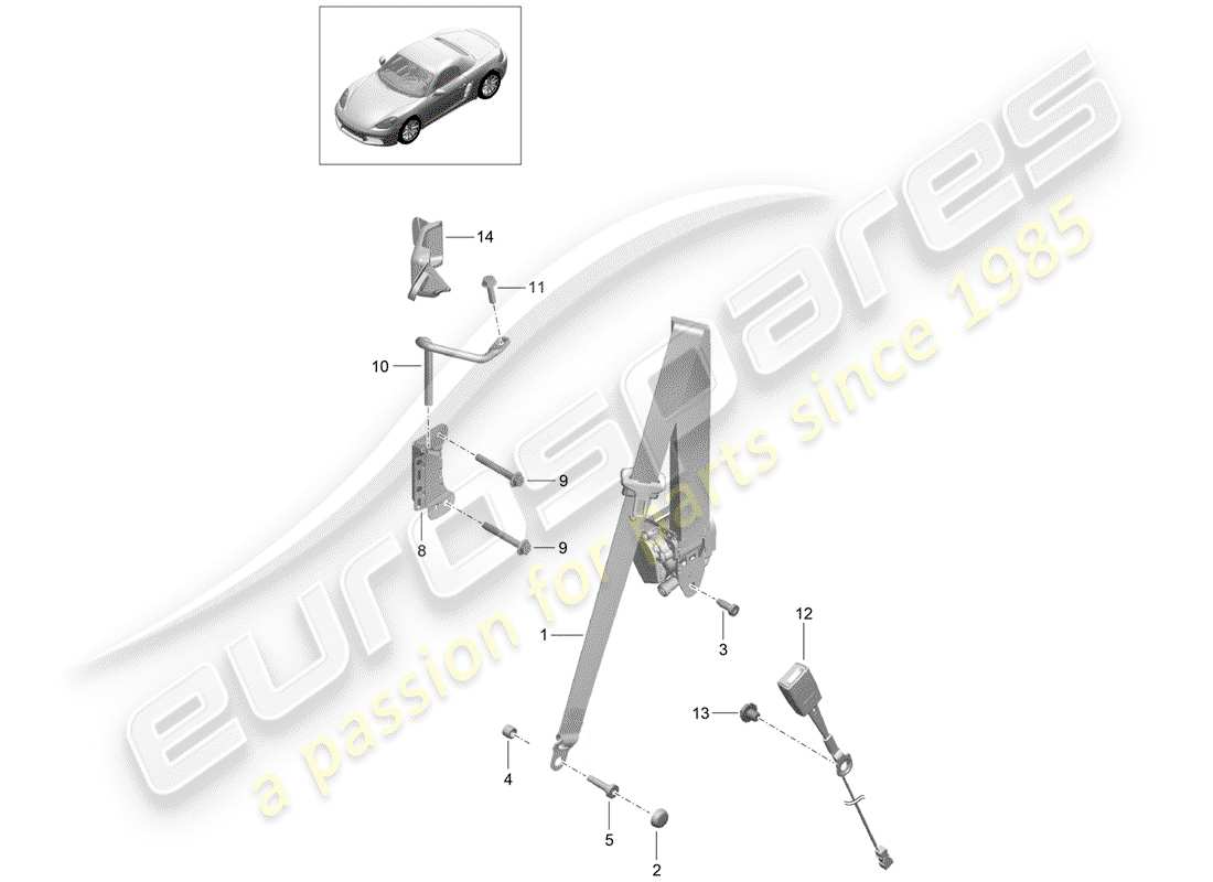 porsche 2017 (718 boxster) ceinture de sécurité à trois points schéma des pièces