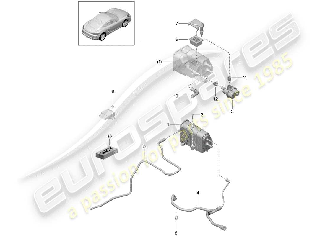 porsche 2019 (718 cayman) cartouche d'émission par évaporation schéma des pièces