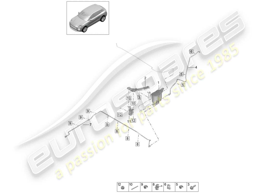 porsche 2019 (macan) schéma des pièces du réservoir d'émission par évaporation
