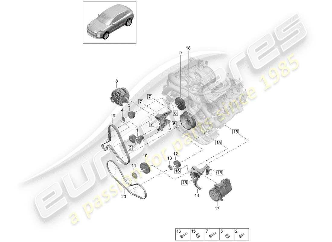 porsche 2019 (macan) courroie v-ribbed schéma des pièces