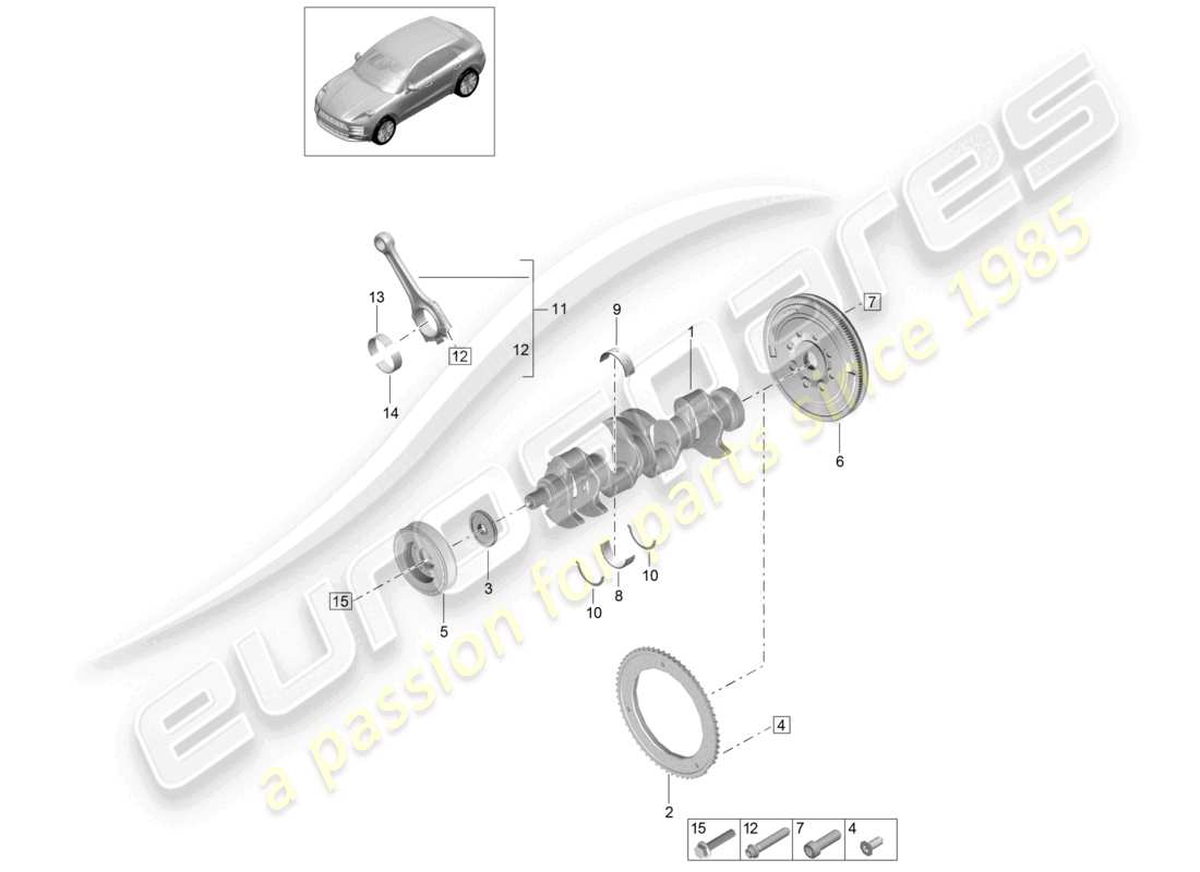 porsche 2019 (macan) amortisseur de vibrations de bielle de vilebrequin schéma des pièces