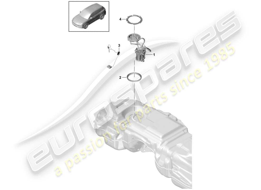 porsche 2019 (cayenne e3 9ya/9yb) réservoir de carburant schéma des pièces