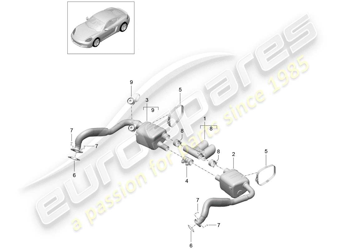 porsche 2017 (718 cayman) système d'échappement schéma des pièces