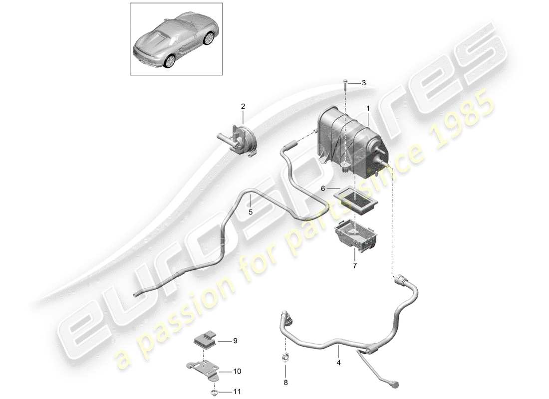 porsche 2016 (981 boxster spyder) schéma des pièces du réservoir d'émission par évaporation