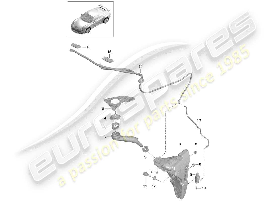 porsche 2015 (991-1 r/gt3/rs) unité de lave- rondelle schéma des pièces