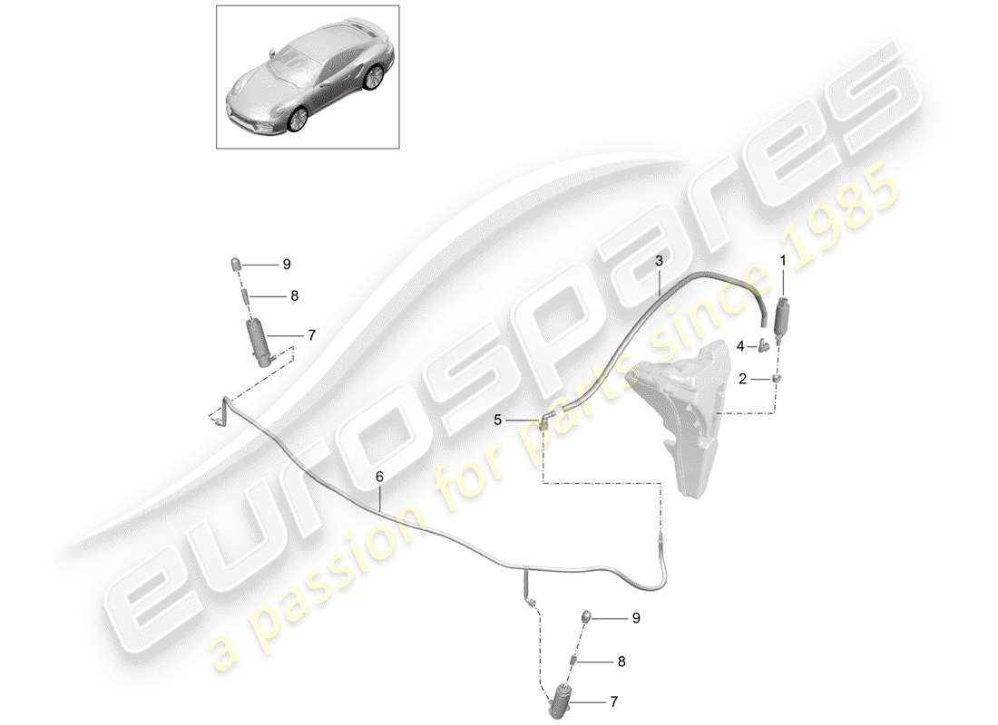 porsche 2020 (991-2 turbo) système de rondelle de phares schéma des pièces