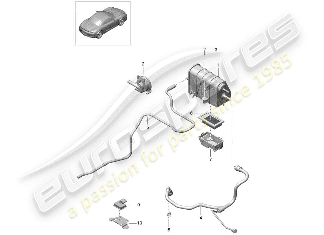 porsche 2015 (981 boxster) schéma des pièces du réservoir d'émission par évaporation