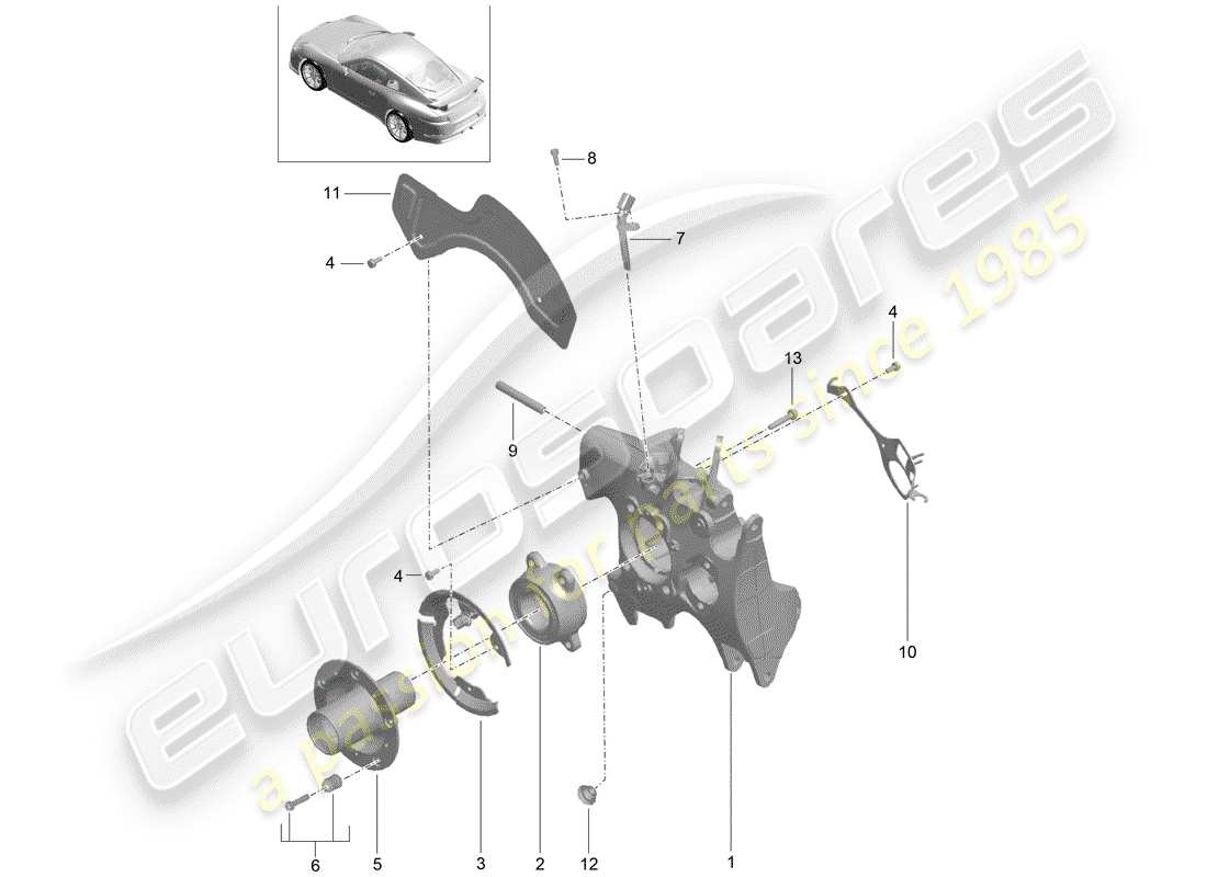 porsche 2017 (991-2 r/gt3/rs) support de roue schéma des pièces