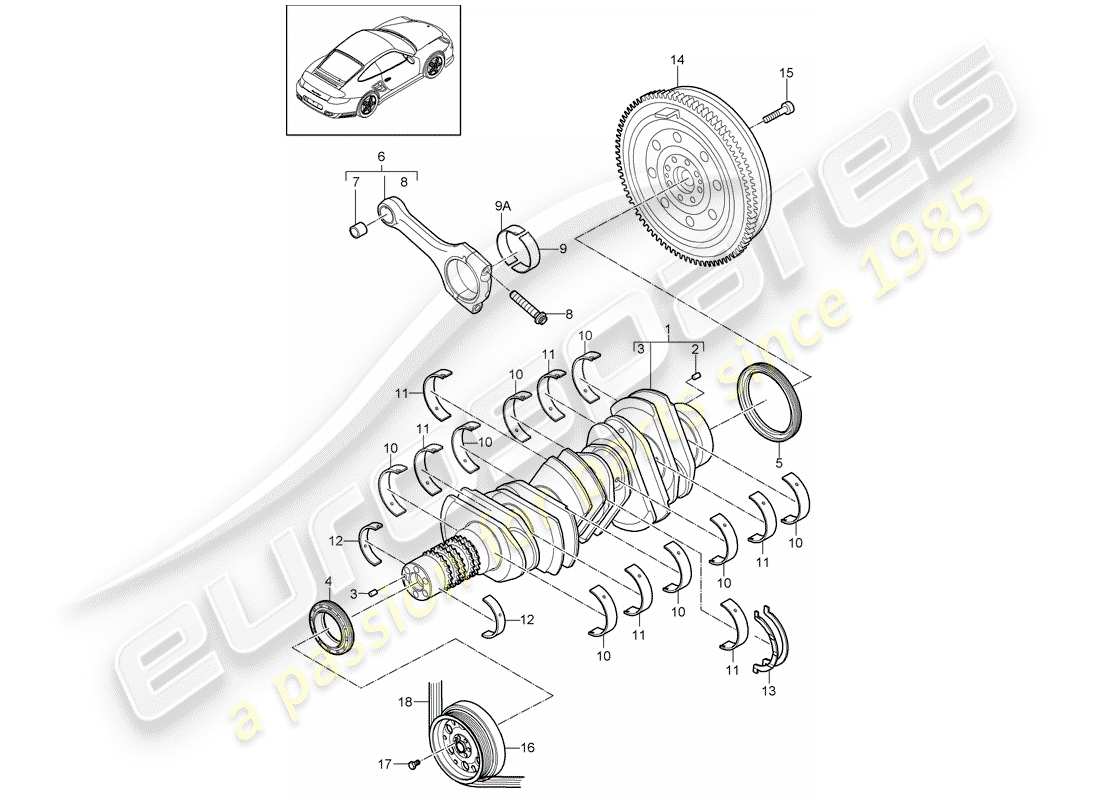 porsche 2012 (997-2 turbo / gt2 rs) diagramme de pièce de vilebrequin