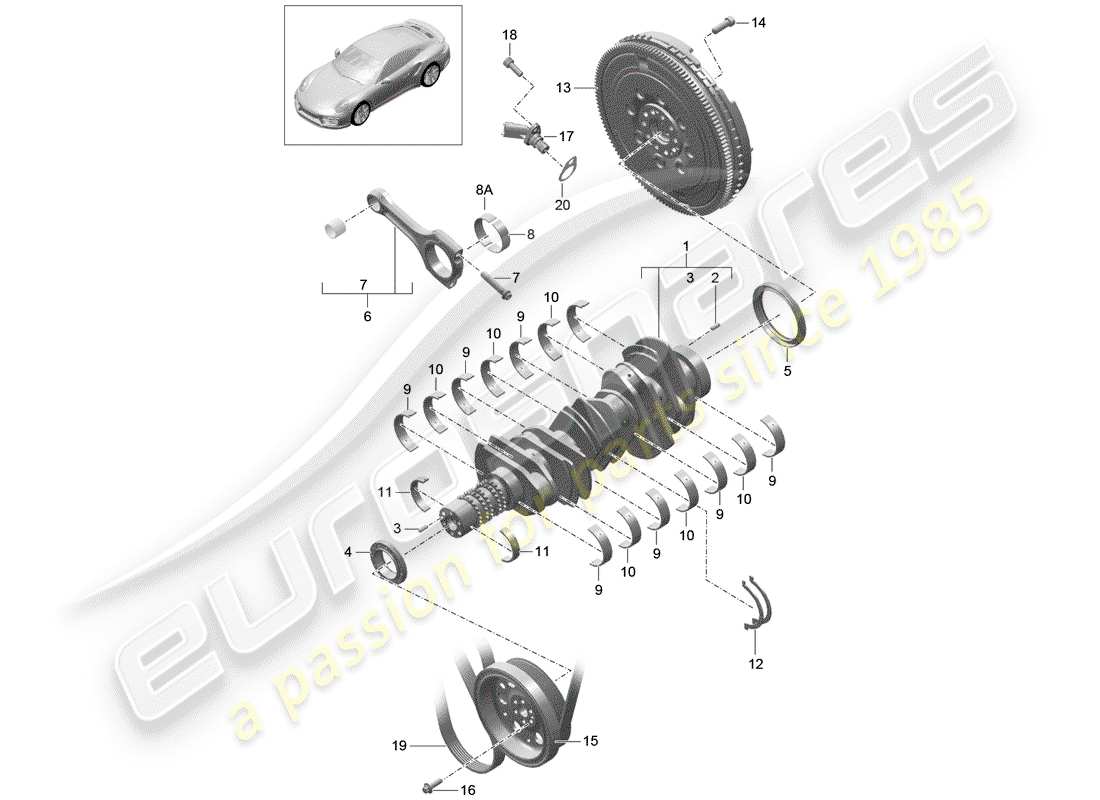 porsche 2020 (991-2 turbo) vilebrequin schéma des pièces