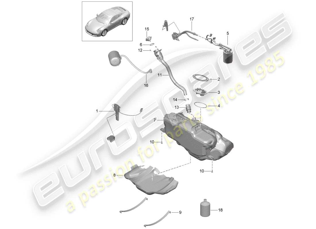 porsche 2020 (991-2 turbo) réservoir de carburant schéma des pièces