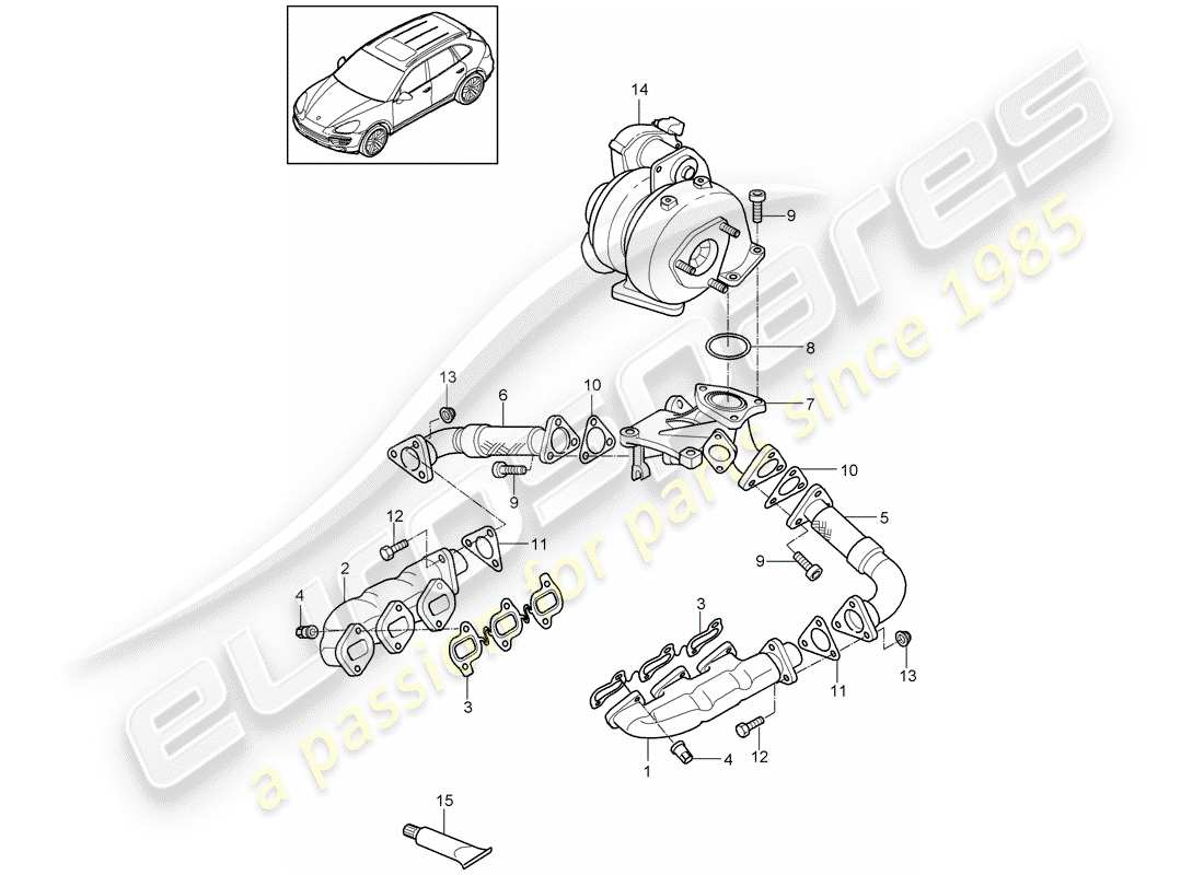 porsche 2011 (cayenne e2 92a) système d'échappement schéma des pièces