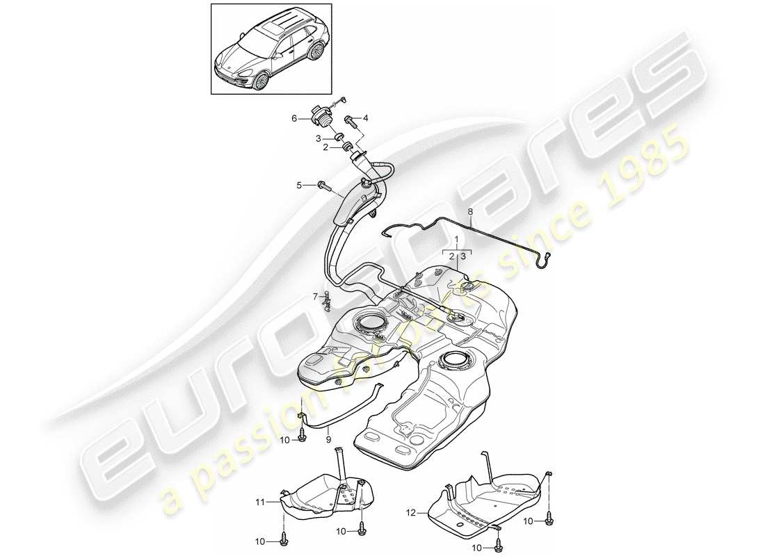 porsche 2013 (cayenne e2 92a) réservoir d'essence schéma des pièces