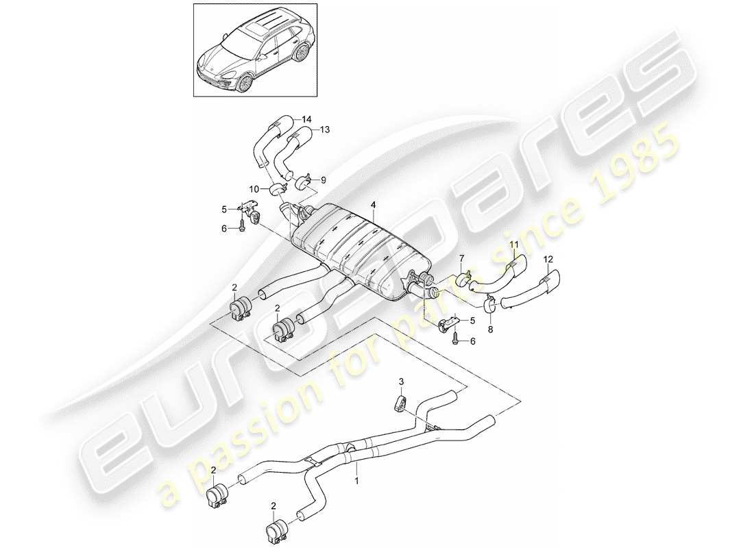 porsche 2011 (cayenne e2 92a) système d'échappement schéma des pièces