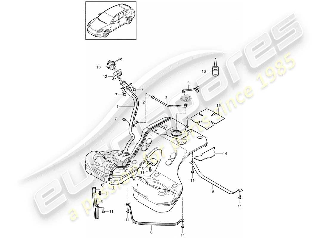 porsche 2013 (panamera 970) réservoir de carburant avec schéma des pièces