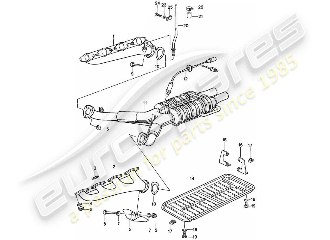 porsche 1983 (928) système d'échappement - catalyseur schéma des pièces