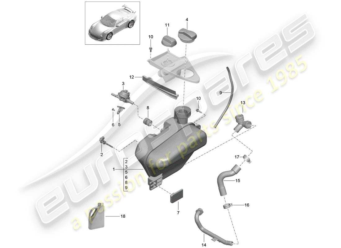 porsche 2018 (991-2 r/gt3/rs) refroidissement par eau schéma des pièces