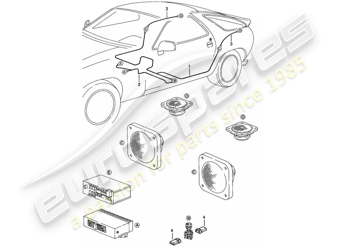porsche 1985 (928) harnais - haut-parleur schéma des pièces