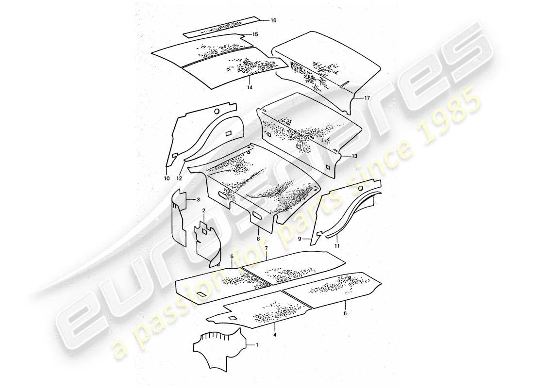 porsche 1977 (911 turbo) coque - absorbeurs acoustiques schéma des pièces
