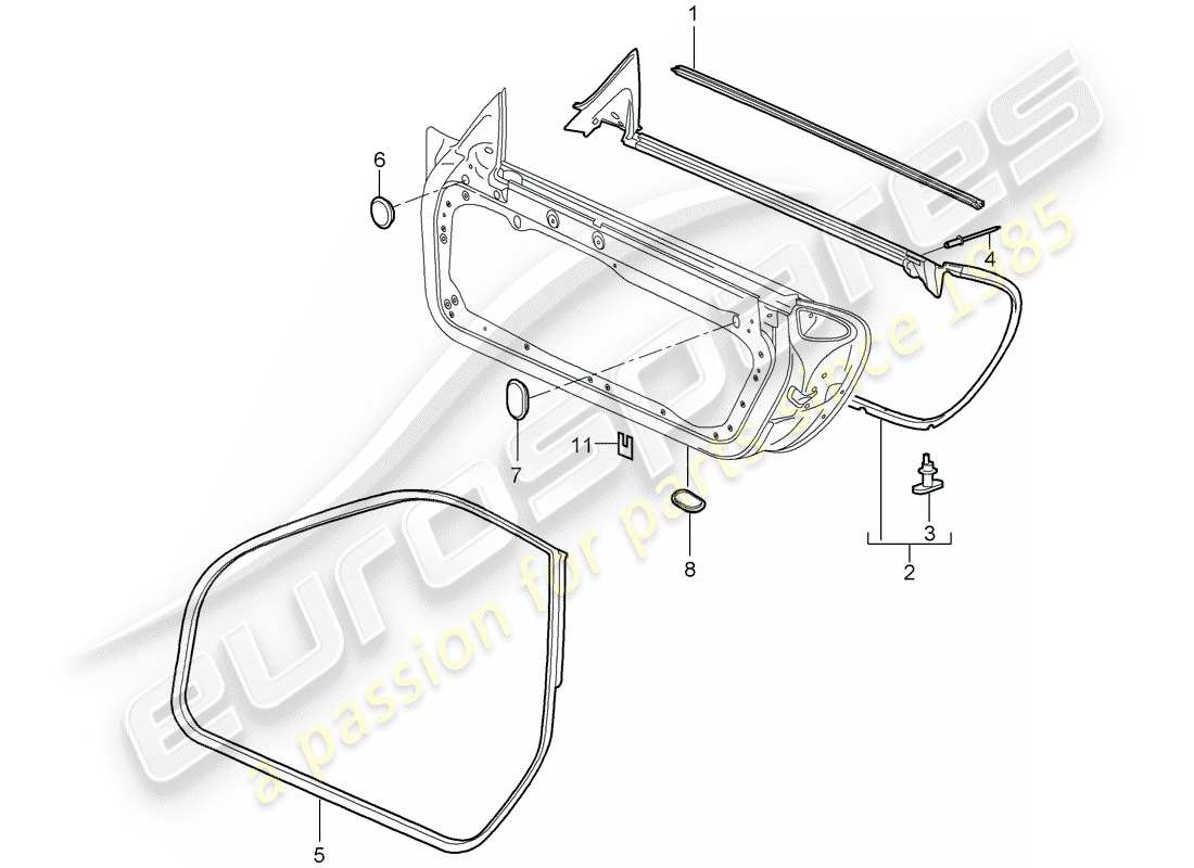 porsche 2011 (997-2 gt3) joint de porte schéma des pièces