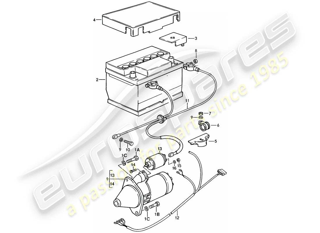 porsche 1988 (944) démarreur - batterie - faisceau de cablage schéma des pièces