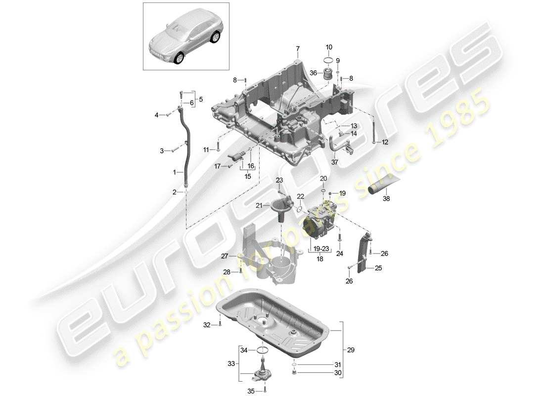 porsche 2014 (macan) boîtier conducteur d'huile schéma des pièces