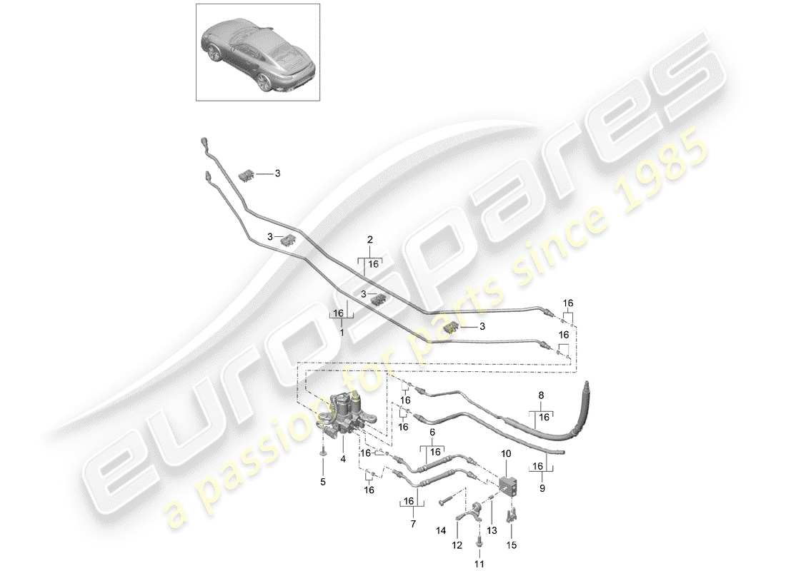porsche 2015 (991-1 turbo) conduite hydraulique schéma des pièces