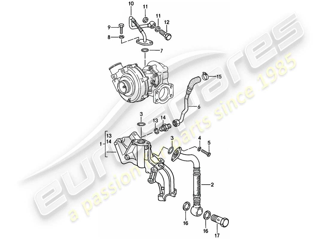 porsche 1986 (944) lubrification moteur - - turbocompresseur gaz d'échappement schéma des pièces