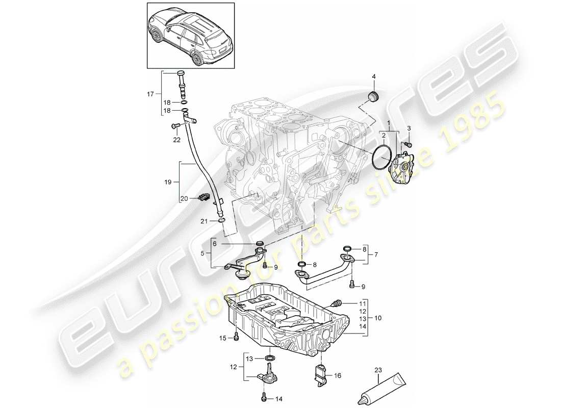 porsche 2015 (cayenne e2 92a) la pompe à huile schéma des pièces
