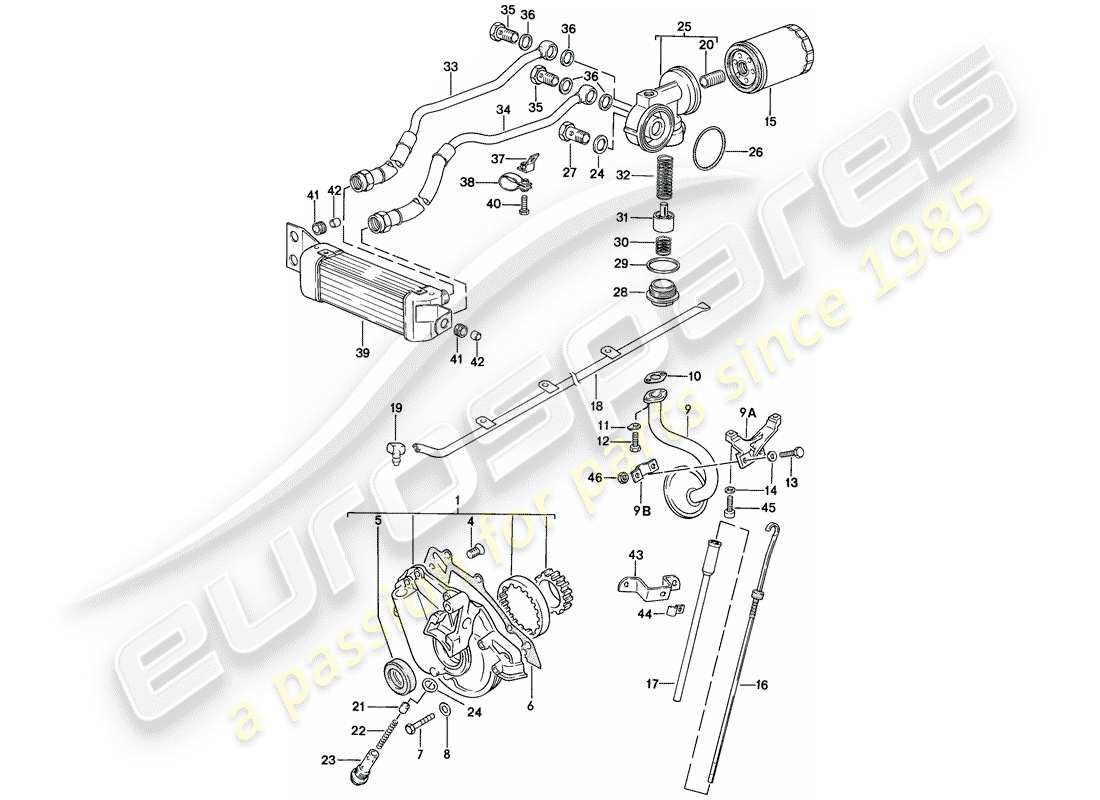 porsche 1976 (924) lubrification moteur - refroidisseur d'huile moteur schéma des pièces