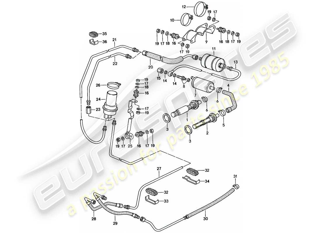 porsche 1983 (928) système de carburant schéma des pièces