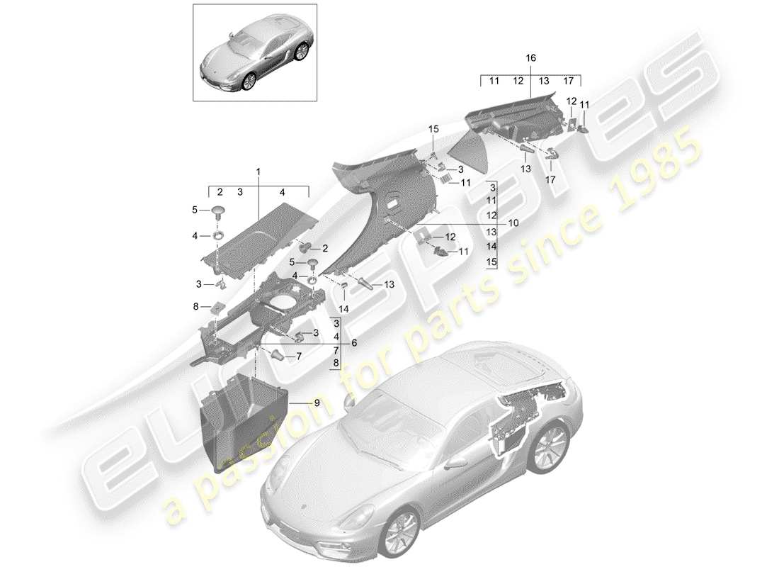 porsche 2016 (981 cayman) schéma des pièces des garnitures