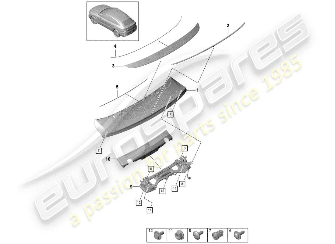 porsche 2020 (cayenne e3 9ya/9yb) aileron arrière schéma des pièces