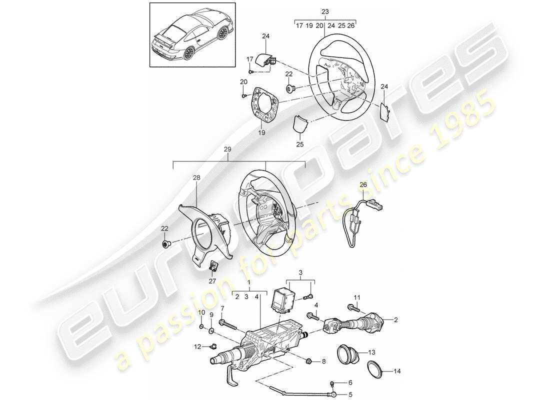 porsche 2007 (997-1 gt3) tuyau de protection de direction schéma des pièces