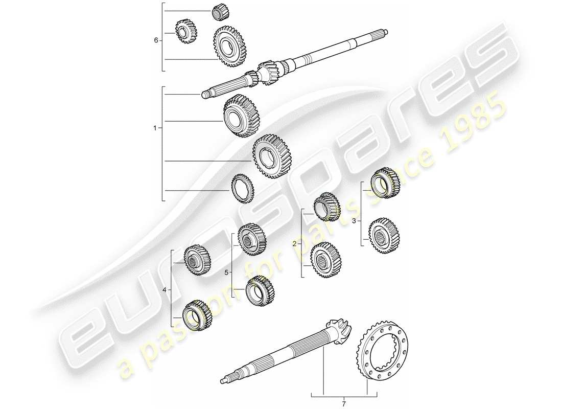 porsche 2007 (997-1 turbo / gt2) ensembles de roues dentées schéma des pièces