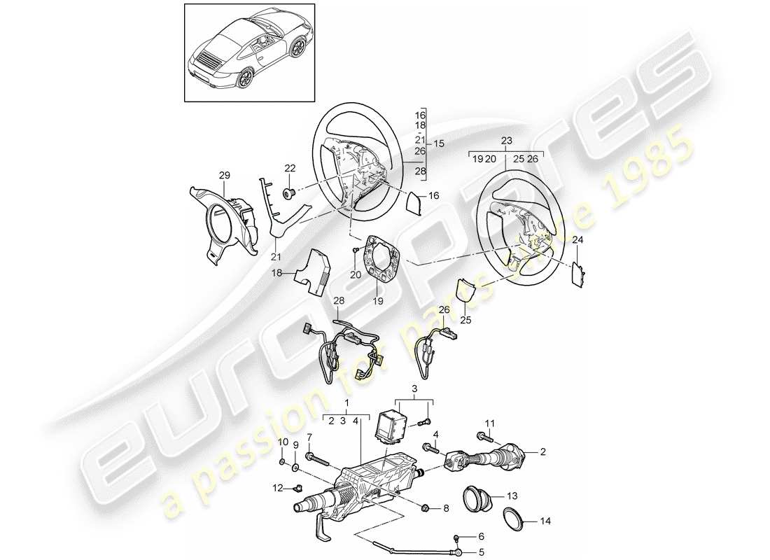 porsche 2011 (997-2) tuyau de protection de direction schéma des pièces