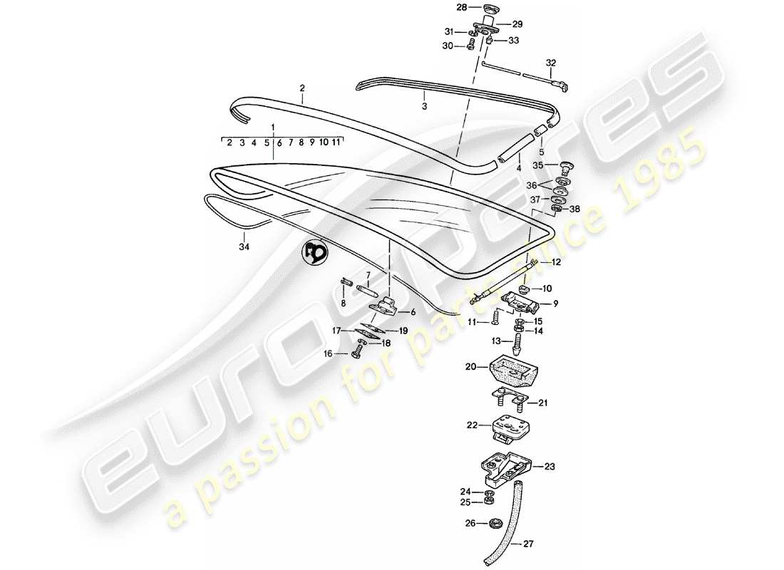 porsche 1984 (924) couvercle de coffre arrière - sans : - spoiler schéma des pièces
