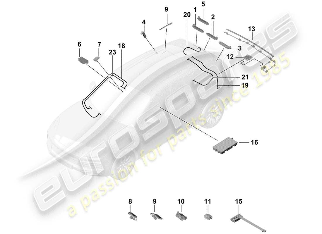 porsche 2020 (cayenne e3 9ya/9yb) amplificateur d'antenne schéma des pièces